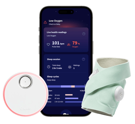 Dream Sock Owlet Baby Monitor displaying sleep trends on a smartphone.